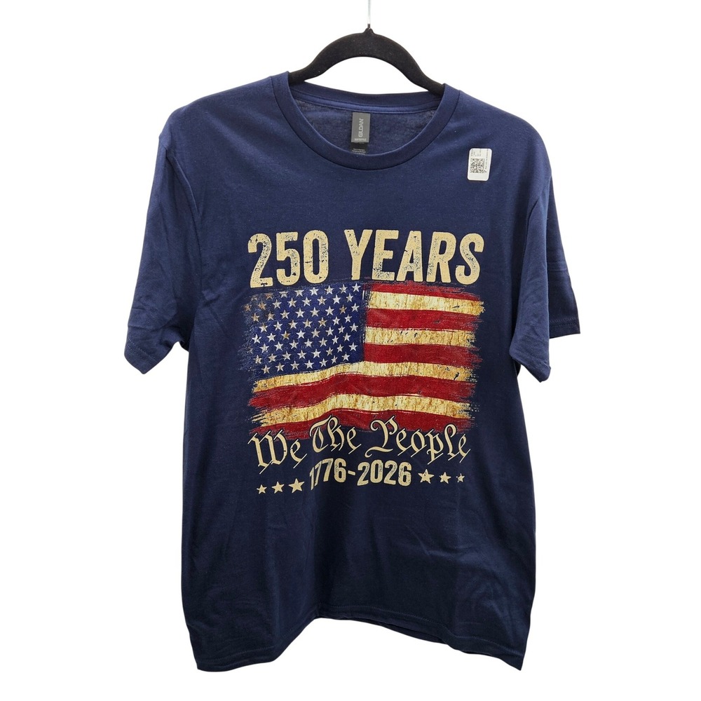 Gildan Mens Navy Blue 250 Years We The People 1776-2026 USA Flag T-Shirt Size M